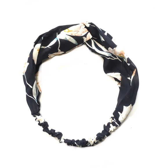 Dark Blue Floral Print Boho Twist Headband - Picture 4 of 8